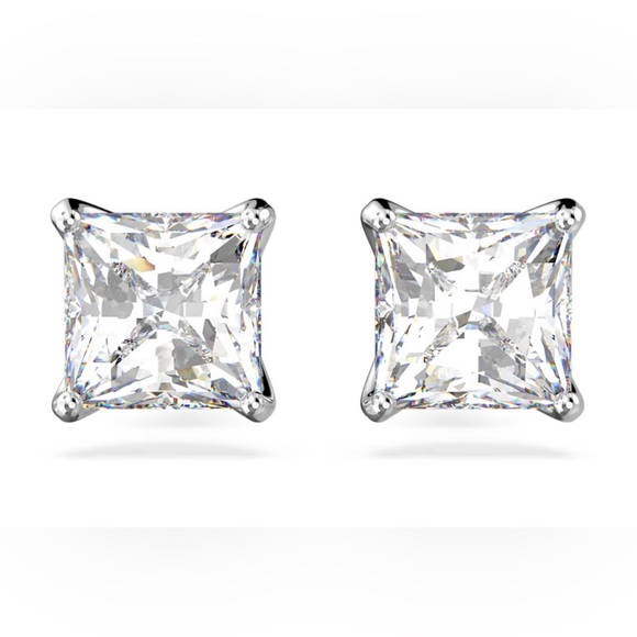 Swarovski Solitaire Stud Earrings | Square | Rhodium Plated | New | Swan Signed - Picture 4 of 9